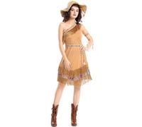 Conjunto de Trajes Indígenas de Estilo Nativo Americano para Mujeres Vestido asimétrico con Flecos Marrón con Motivos Étnicos Traje de Cazador Tribal Ropa Indígena Salvaje, caqui, L