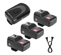 Conjunto de Transmisor y Receptor de Disparador de Flash Inalámbrico, Disparador Remoto Inalámbrico de 16 Canales con 1 Transmisor, 3 Receptores, 1 Cable de