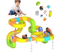 Conjunto de Tren Eléctrico Clickrail con Pista Flexible de Carreras - 51/81/118 piezas de Bloques de Pista Cubo con Diseños 3D que Defienden la Gravedad, Bloques Magnéticos y Tren Motorizado, Regalos