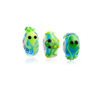 Conjunto de tres lámparas de animales 3D de vidrio Murano, lagarto verde lima, gecko y sapo rana, núcleo de plata esterlina .925, separador de cuentas para mujeres adolescentes, compatible con pulsera