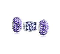 Conjunto de Tres Palabras Moradas que Dicen Papá's Pequeño & Separador de Cristal Lila Sólido Morado Encanto Abalorio Para Adolescente .925 Plata Esterlina Se Adapta a Pulsera Europea