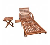 Conjunto de tumbona mesa plegable de acacia maciza | Madera acacia duradera, respaldo 5 posiciones, mesa plegable, ruedas móviles, reposapiés ajustable, uso al aire libre