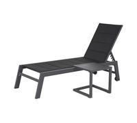 Conjunto de tumbona y mesa auxiliar barbados de textileno negro aluminio gris antracita