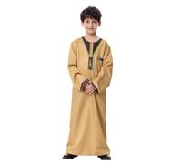 Conjunto de túnica árabe delgada para jóvenes, túnica musulmana, caftán de manga larga, túnica de cuello redondo, traje nacional, manga larga, bordado para adolescentes, niños, primavera y niño
