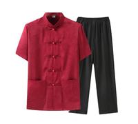 Conjunto de uniforme de Kung Fu de manga corta chino tradicional Qi Gong Artes marciales Wing Chun Shaolin Cloths Apparel Red-M