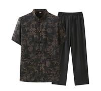 Conjunto de uniforme de Kung Fu de manga corta chino tradicional Qi Gong artes marciales Wing Chun Shaolin Cloths Apparel Coffee-3XL