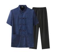 Conjunto de uniforme de Kung Fu de manga corta chino tradicional Qi Gong artes marciales Wing Chun Shaolin Cloths Apparel azul-3XL