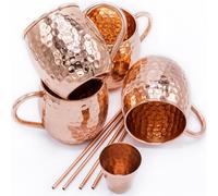 Conjunto de Vasos Moscow Mule Gadgy - Set de Tazas de Cóctel - 4 Vasos de Cobre, 4 Pajitas y un Jigger - 100% Cobre y Hecho a Mano - Regalo para Fiestas