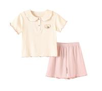 Conjunto De Verano 2026 para Niñas: Top Manga Corta Y Short Cómodo, Ropa Casual para Jugar En Casa (4.5-5 Years)