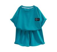 Conjunto de verano de 2 piezas para niña, camiseta de manga corta y pantalones cortos atléticos, ropa activa divertida para niños, gimnasio, deportes e informal (azul cielo, 12-18 meses)