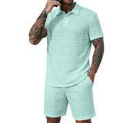 Conjunto de verano descontratado transpirable compuesto por una camisa de manga corta y un pantalón corto de dos piezas cómodo y ligero ideal para viajes de negocios