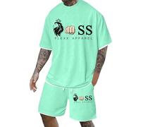 Conjunto de Verano Hombre 2 Piezas Conjunto Deportivo Masculino Moderno Informal Dos Piezas Holgado Cómodo Estampado Europeo Vacaciones Estilo Urbano (Mint Green, XXXL)