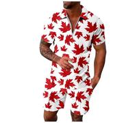 Conjunto de Verano Hombre 2 Piezas Conjunto Informal de Manga Corta y Pantalones Cortos con Estampado del Día de Canadá para Hombre Talla Grande (Red, XL)