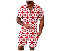 Conjunto de Verano Hombre 2 Piezas Conjunto informal masculino de manga corta y pantalones cortos talla grande con estampado temático del Día de Canadá (Red, L)