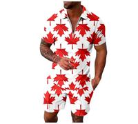 Conjunto de Verano Hombre 2 Piezas Conjunto informal masculino de manga corta y pantalones cortos talla grande con estampado temático del Día de Canadá (Red, XXXL)