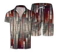 Conjunto de verano hombre bandera cuello contraste cremallera 3D camisa de verano digital manga corta corto cordón traje ligero transpirable vacaciones playa playa frente al mar hombre dos piezas