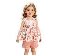 Conjunto de Verano para Bebé Niña 2026: Vestido Floral sin Mangas con Lazo y Short a Juego, Estilo Pastel para Calor (6-9 Months)