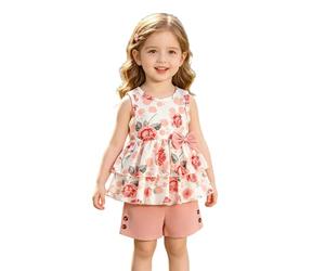 Conjunto de Verano para Bebé Niña 2026: Vestido Floral sin Mangas con Lazo y Short a Juego, Estilo Pastel para Calor (12-18 Months)