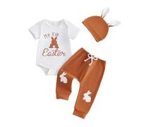 Conjunto de Verano para bebé niño con Estampado de Conejito de Pascua, Mono de Manga Corta, Pantalones Sombrero, Ropa Informal de Piezas#A