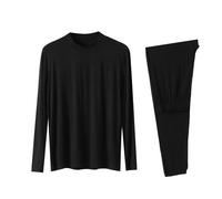 Conjunto de verano para el tiempo libre, cuello redondo, top de manga larga y pantalones elásticos con bolsillos, color liso, 2 piezas, pijama casual, ropa para el hogar, 2 negros., 3XL