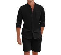 Conjunto de verano para hombre de playa, traje de verano con camisas de botones y bermudas, traje de ocio ligero, transpirable, traje de salón monocolor, elegante, traje de casa, suave y cómodo para