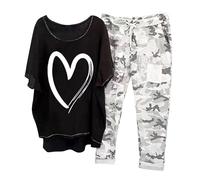 Conjunto de verano para mujer, de talla grande, ligero, informal, suelto, de verano, de algodón y lino, camiseta + pantalones de talla grande, transpirable, juego de playa con curvas y jogging, cómodo