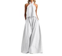 Conjunto de Verano para Mujer en Lino: Pantalón Fluido de Jogging de Verano, Tunca de 2 Piezas, Ropa Elegante y Deportiva, Camiseta Larga Elegante, blanco, XL