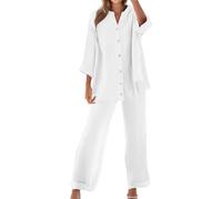 Conjunto de verano para mujer, ligero, tallas grandes, primavera, camisa y pantalones a juego de algodón y lino, estilo casual, chándal de gimnasia con curvas y primavera, juego de playa transpirable