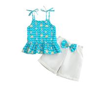 Conjunto De Verano para Niñas Floral Camiseta sin Mangas con Estampado de Dibujos Animados para niñas pequeñas de Verano, Tops, Pantalones Cortos con Lazo, Conjuntos