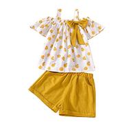 Conjunto De Verano para Niñas Floral Tops y Pantalones Cortos con Estampado de Frutas de Manga Corta para niñas pequeñas, Conjuntos y Conjuntos de Verano de 2 uds.