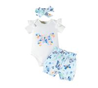 Conjunto De Verano para Niñas Ligero Conjunto de Body, Pelele y Shorts con Volantes y Estampado de Dibujos Animados para bebés niñas