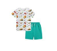 Conjunto de Verano para Niños con Estampado de Vehículos de Construcción Camiseta de Manga Corta y Shorts Cómodos Dos Piezas Informales para Uso Diario Simpatía que se Adapta a su Talla y Edad