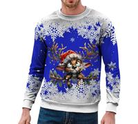 Conjunto de vestido de Navidad para hombre, cuello redondo, ajuste cómodo, jersey informal de manga larga, blusa holgada, sudaderas, Blu-b, M