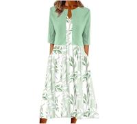 Conjunto de vestido largo floral de 2 piezas para mujer, cuello en V, manga corta, vestido midi acampanado con cárdigan para invitada de boda de verano, D19 Verde, S