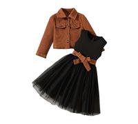 Conjunto de Vestido Pana Niñas con Camiseta Manga Larga Botones y Falda Chaleco Elegante Outfit Infantil Femenino (Orange, 9-10Y)