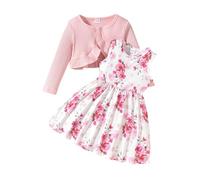 Conjunto de vestido y rebeca para bebé niña Conjunto de vestido y abrigo sin mangas con estampado floral para bebé niña 18 a 24 mese
