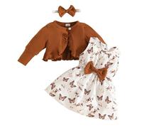 Conjunto de vestimenta de niña y niño impreso manga larga con volantes de capa alta, estilo bohemio para niños pequeños (White, 2-3 años)