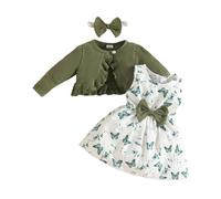Conjunto de vestimenta para niña y niño con estampado de manga larga con volantes de capa alta, estilo bohemio para niños pequeños (Green, 18-24 months)