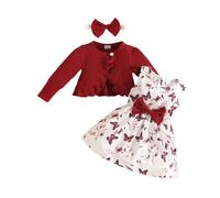 Conjunto de vestimenta para niña y niño con estampado de manga larga con volantes de capa alta, estilo bohemio para niños pequeños (rojo, 6-9 months)