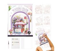 Conjunto De Viajes De Acuarela, Postales De Acuarela | Libro De Entrenamiento De Acuarela Con Paleta Y Pincel,Suministros Artísticos Multifuncionales De Veces Con 12 Colores Para E