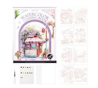 Conjunto de viajes de acuarela, postales de acuarelas | Libro de entrenamiento de acuarela con paleta y pincel,Kit de pintura en miniatura multifuncional de veces con 12 colores para deb