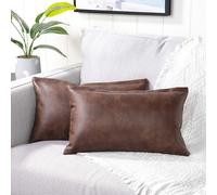 Conjunto de yaertun de 2 cubiertas de almohada decorativa de cuero sinttica lumbar fundas de cojn slidas al aire libre