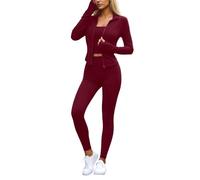 Conjunto de yoga para mujer elegante chaqueta larga manga y pantalón cómodo para práctica deportiva y ocio casual, rojo, XL