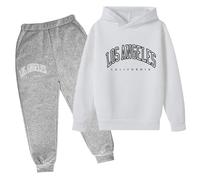 Conjunto deportivo de 2 piezas con capucha para niñas y niños, de Los Ángeles, California, activos, conjunto de chándal con capucha y letras gráficas a juego, conjunto de pantalones, blanco, 4-5 años