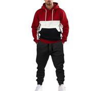 Conjunto deportivo de 2 piezas con cordón para hombre, sudadera con capucha de manga larga con bloques de color y bolsillos, sudadera con capucha gruesa, color gris