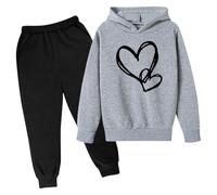 Conjunto deportivo de 2 piezas para chicas adolescentes con sudadera con capucha y pantalón elegante conjunto cómodo y moderno para uso diario escolar y actividades al libre (Grey, 5-6 Years) #9