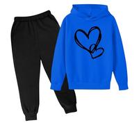 Conjunto deportivo de 2 piezas para chicas adolescentes con sudadera con capucha y pantalón elegante conjunto cómodo y moderno para uso diario escolar y actividades al libre (Blue, 5-6 Years) #9