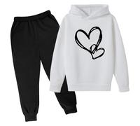 Conjunto deportivo de 2 piezas para chicas adolescentes con sudadera con capucha y pantalón elegante conjunto cómodo y moderno para uso diario escolar y actividades al libre (White, 9-10 Years) #9