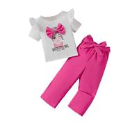 Conjunto Deportivo de 2 Piezas para niña Casual Verano Estampada Flores Camisa Top Blusa Y Pantalones Gasa Fruncido Sueltos Cortos Manga Corta niños a 11 años