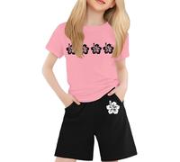 Conjunto Deportivo de 2 Piezas para niña Cortos Casual espectáculo Danza del Vientre Camiseta Manga Corta Pantalones Traje algodón Ropa Calle niños 1 a 6 años